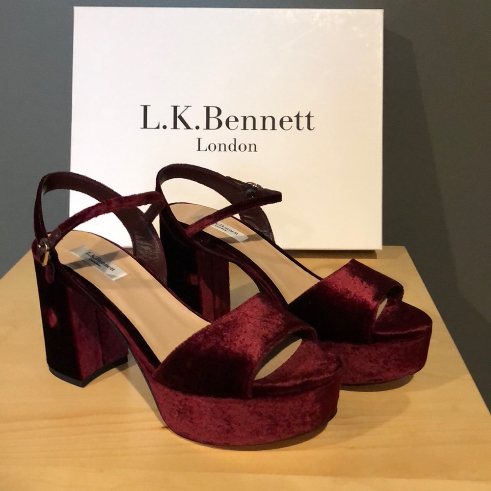 L.K. Bennett Keriss wine velvet heel sandal